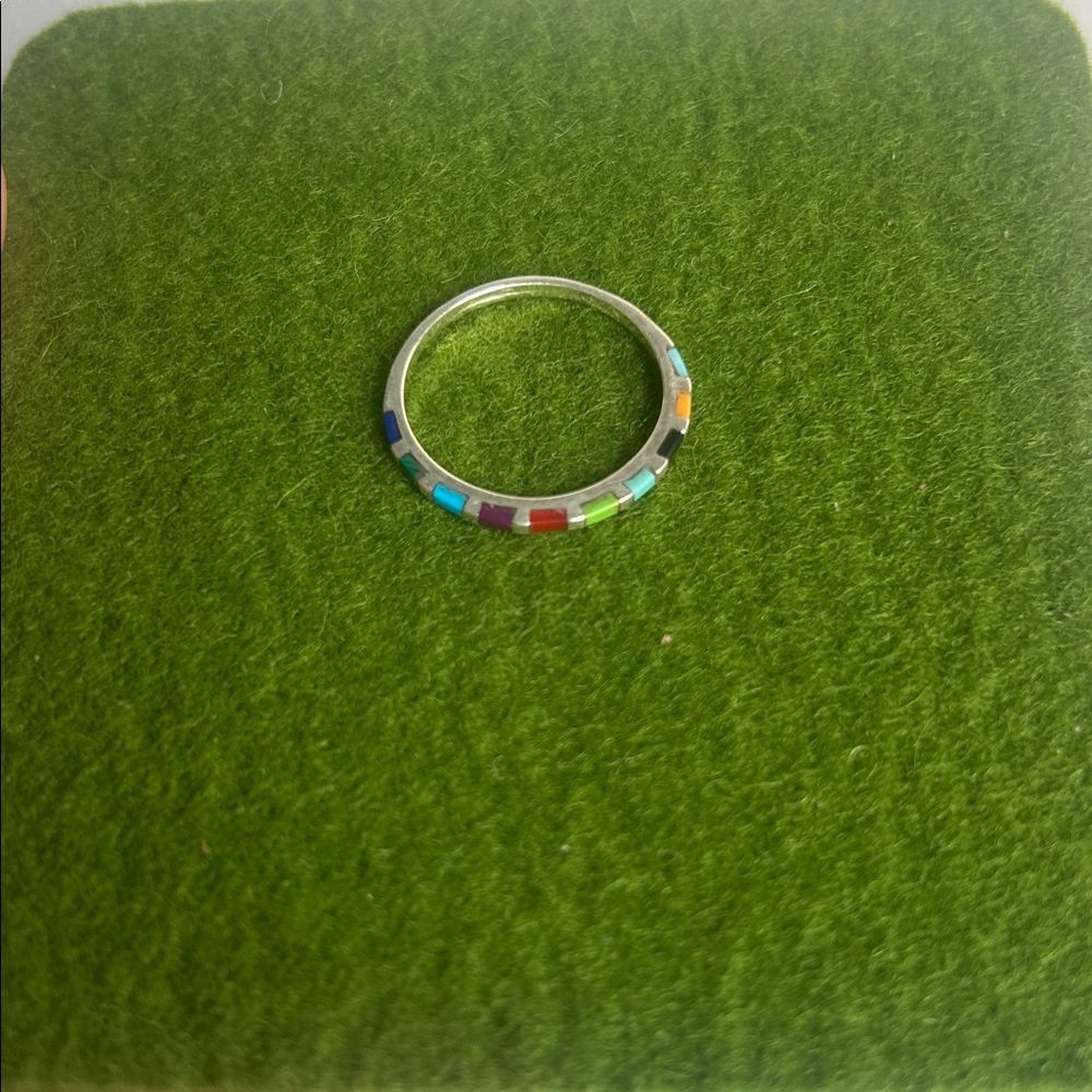 Boho Sol Multi Stone Skinny Band Ring - Size 11